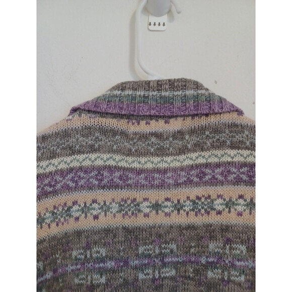 Tiara International Striped Nordic Fair Isle Full Zip Cardigan M Purple Gray Y2K - Picture 8 of 9